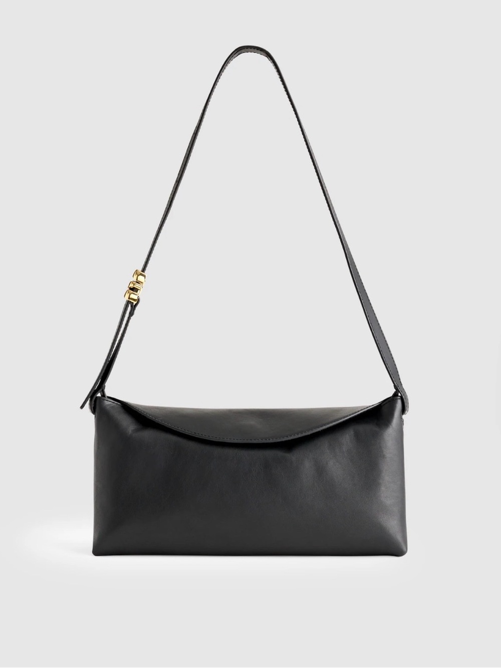 Madewell Black Leather Shoulder Clutch with Gold Hardware